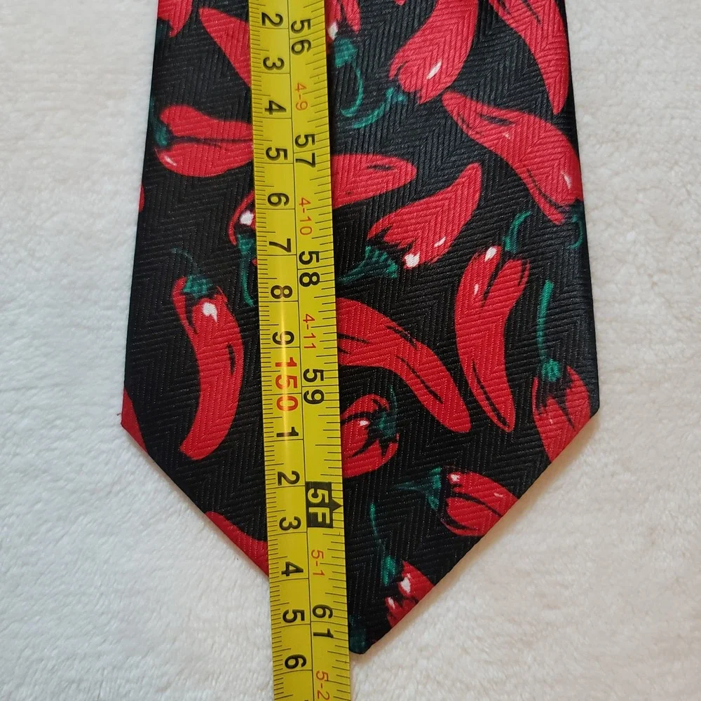 Tie Mania Necktie Mens OS Black Red Chili Pepper Novelty Foodie Handmade Spicy
